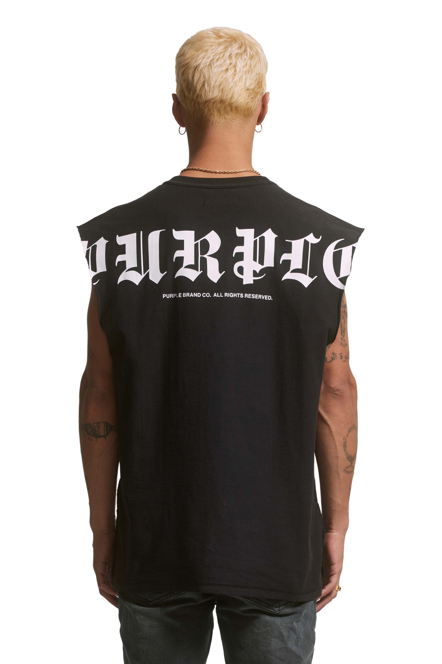 P103 Inside Out Sleeveless Tee - Gothic Wordmark Black Beauty