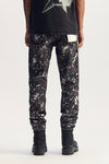 P005 Marble Denim, Stretch Mid Rise Slim Straight with Bleach Stains & Paint Splatters