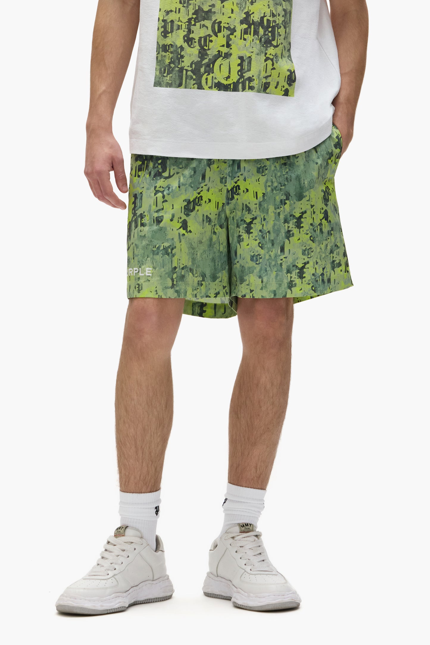 Worn Gothic Camo Swim Shorts