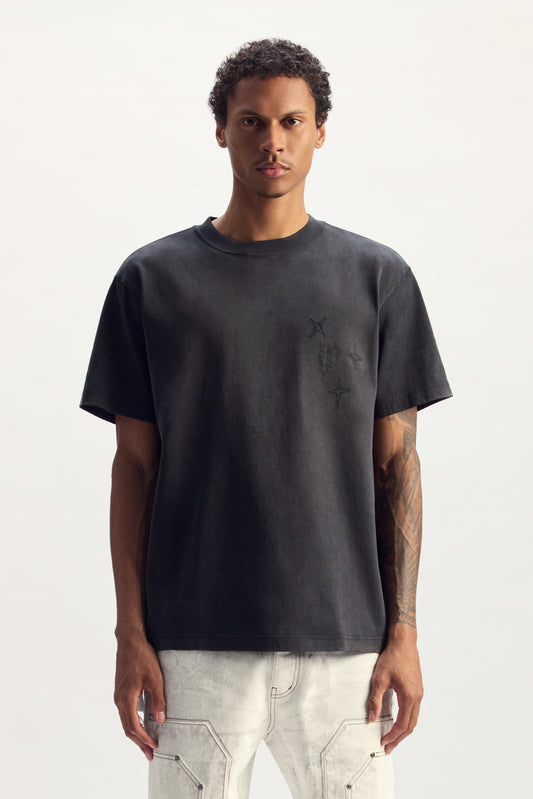 Monogram Tee in regular fit with Lurex embroidery and leather logo patch, 100% cotton.