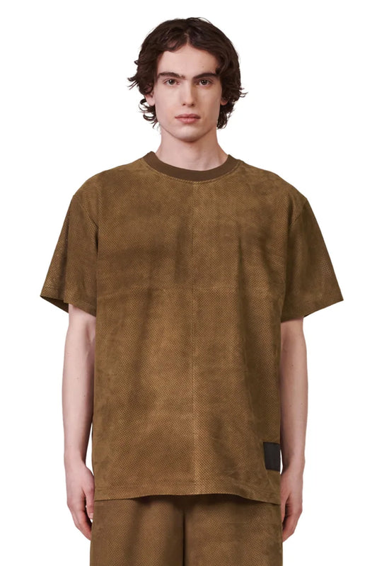 P328 REGULAR FIT T-SHIRT - Perforated Brown Suede