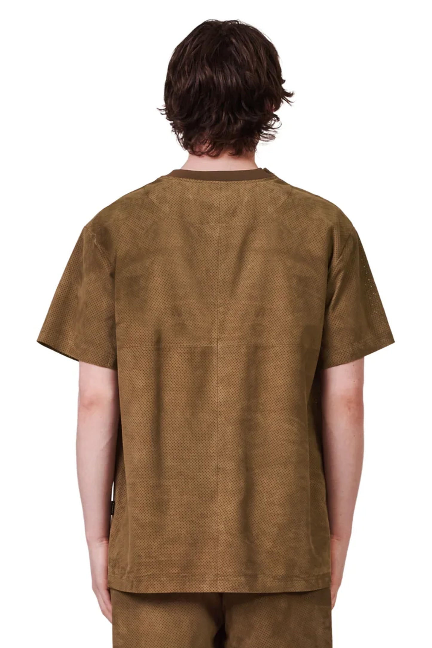 P328 REGULAR FIT T-SHIRT - Perforated Brown Suede