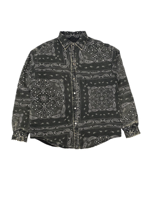 PADDED QUILT LINE BANDANA SHIRT - Black