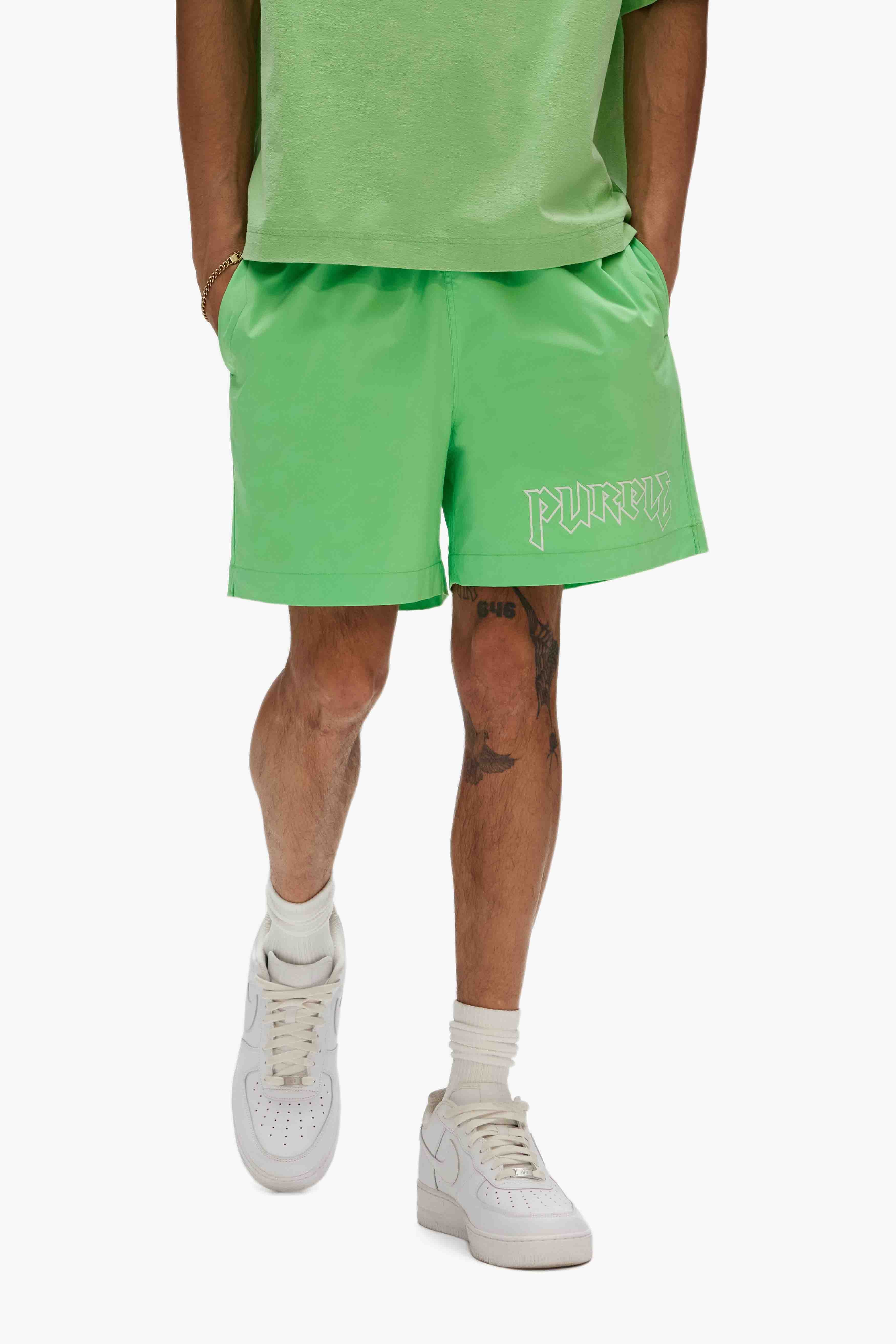 ハーフ・ショートパンツ PURPLE BRAND All Around Shorts Wordmark P504-PMBW125-BLUE Purple-brand Printed All Round Short-wordmark Mens Style