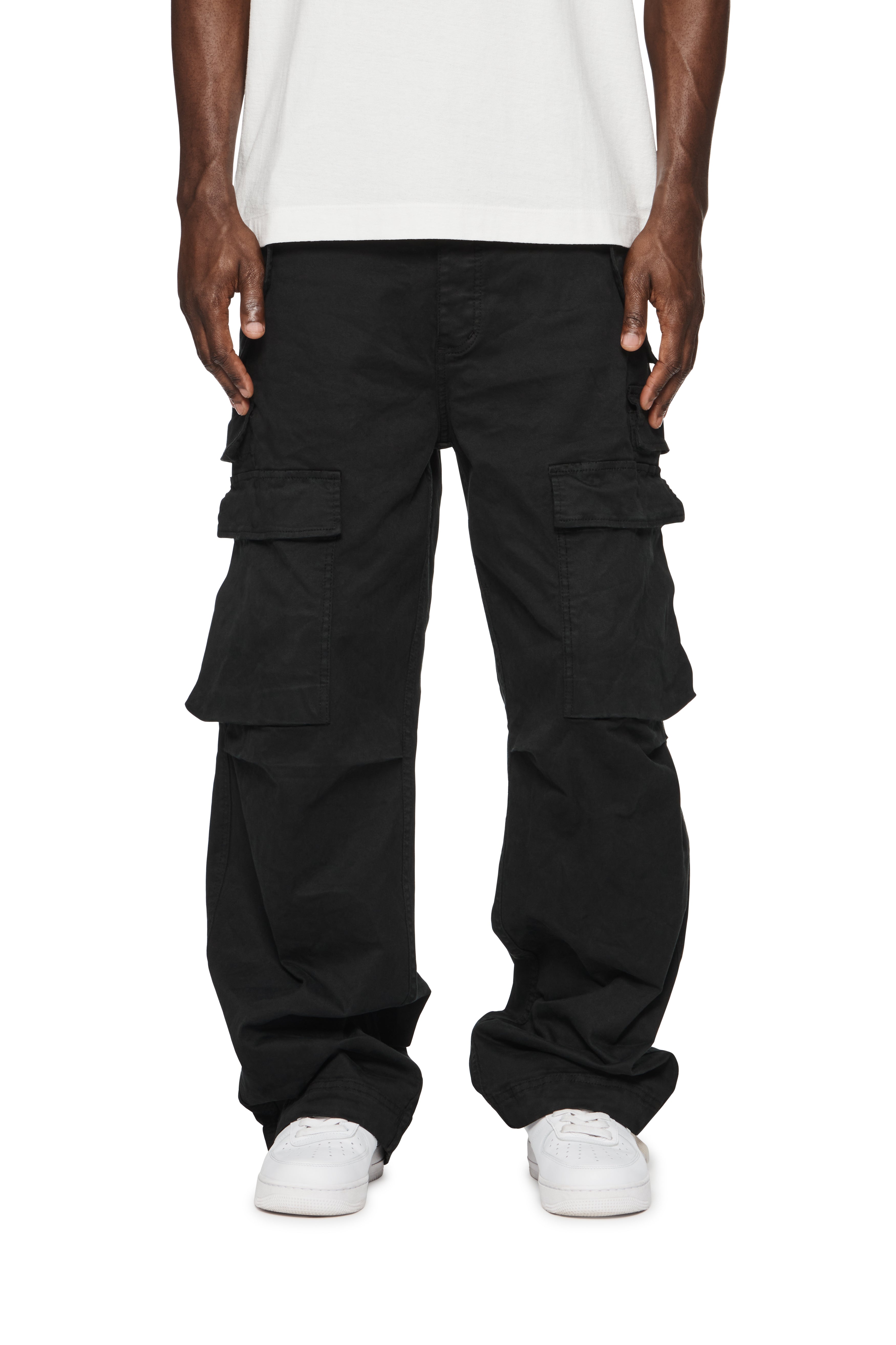 Men's Plain Black Double Sided Large Pocket Cargo Pants - Temu