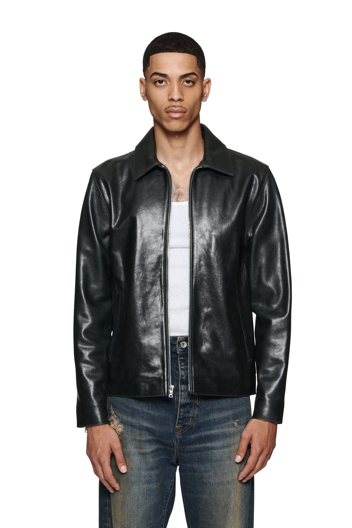 Leather Front Zip Jacket
