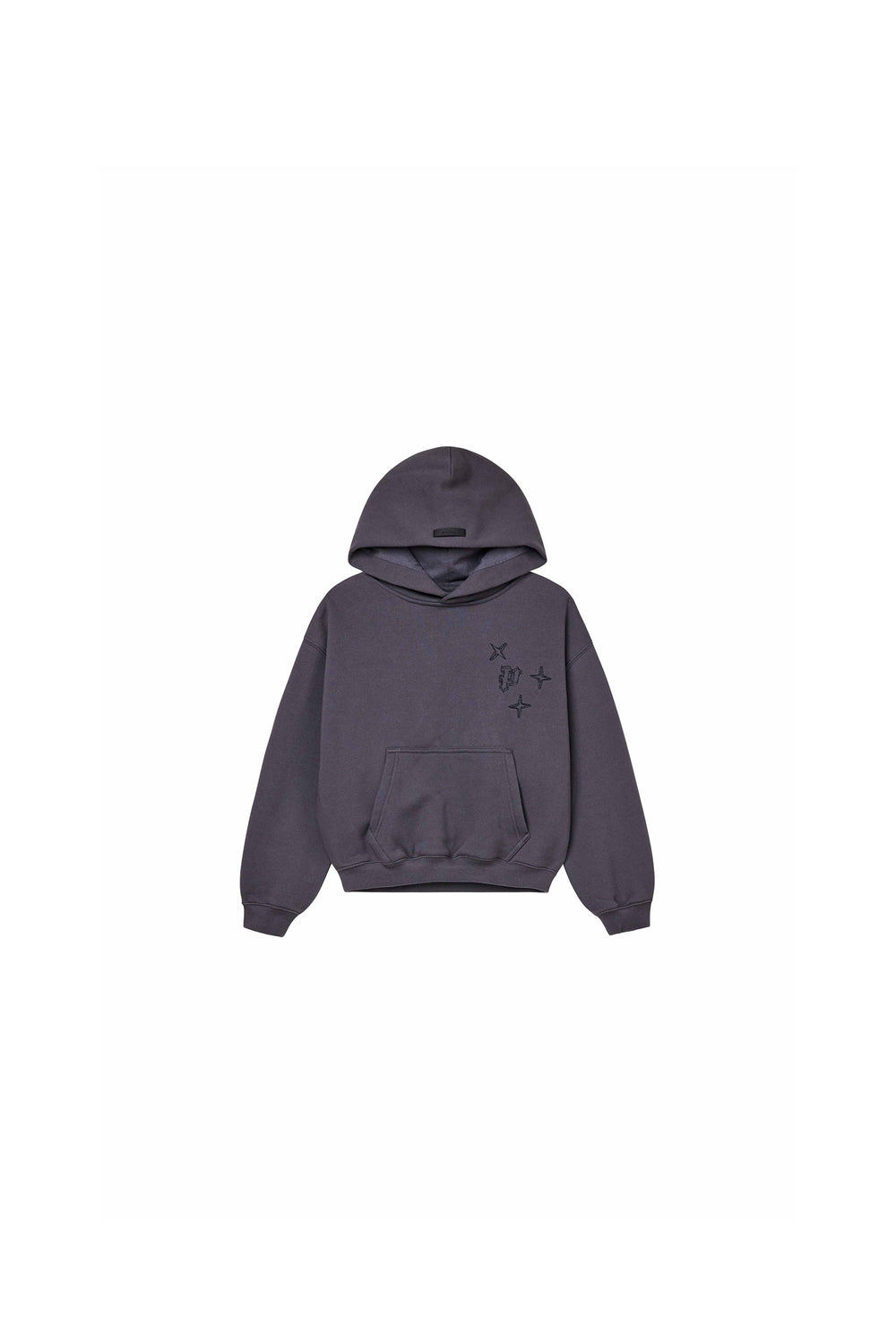 Kids' Monogram Hoodie in Asphalt, relaxed fit, mid-weight fleece, sizes 4-5 to 12.