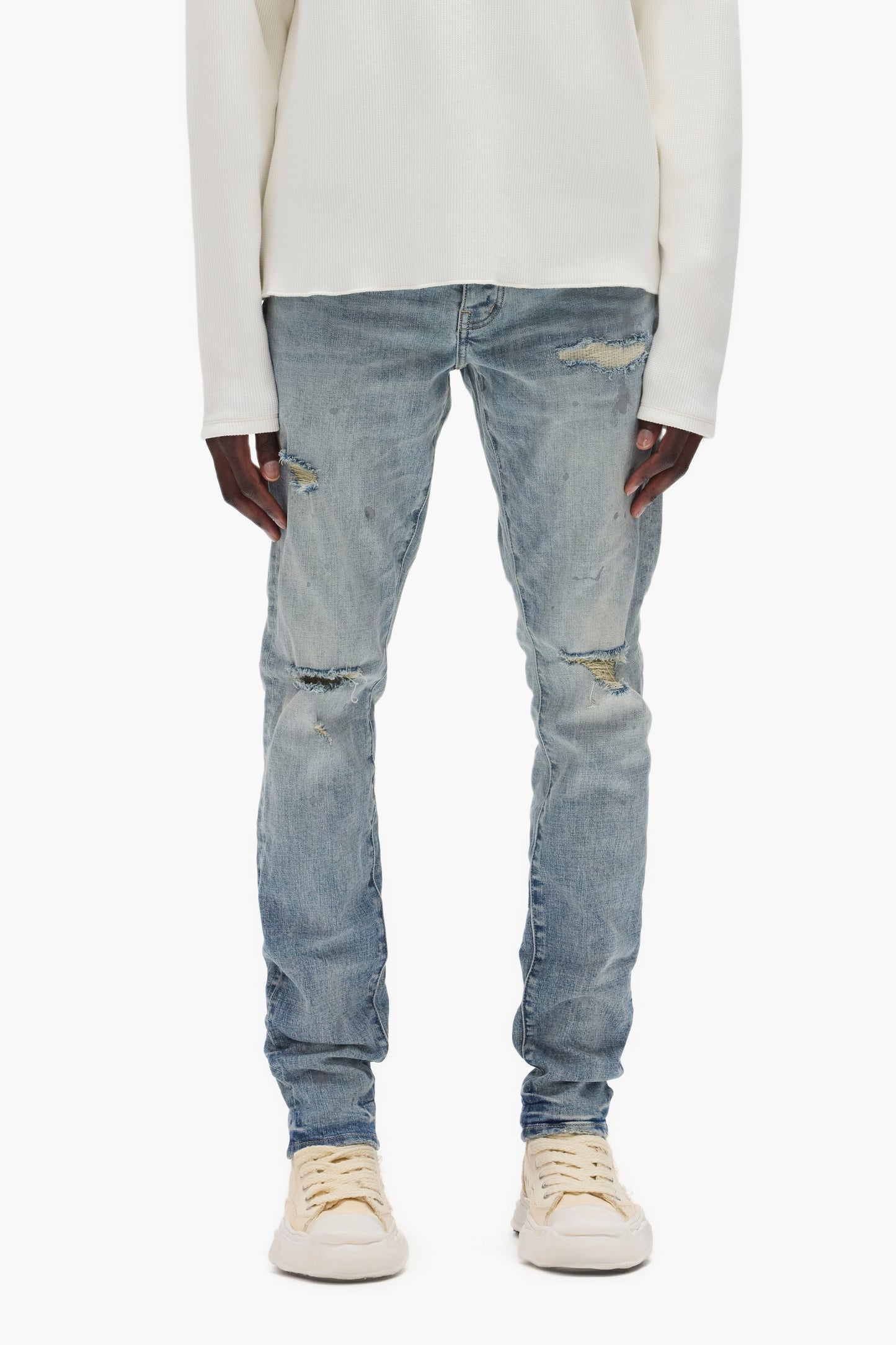 P001 Worn Indigo Slashed Paint