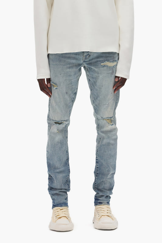 P001 Worn Indigo Slashed Paint