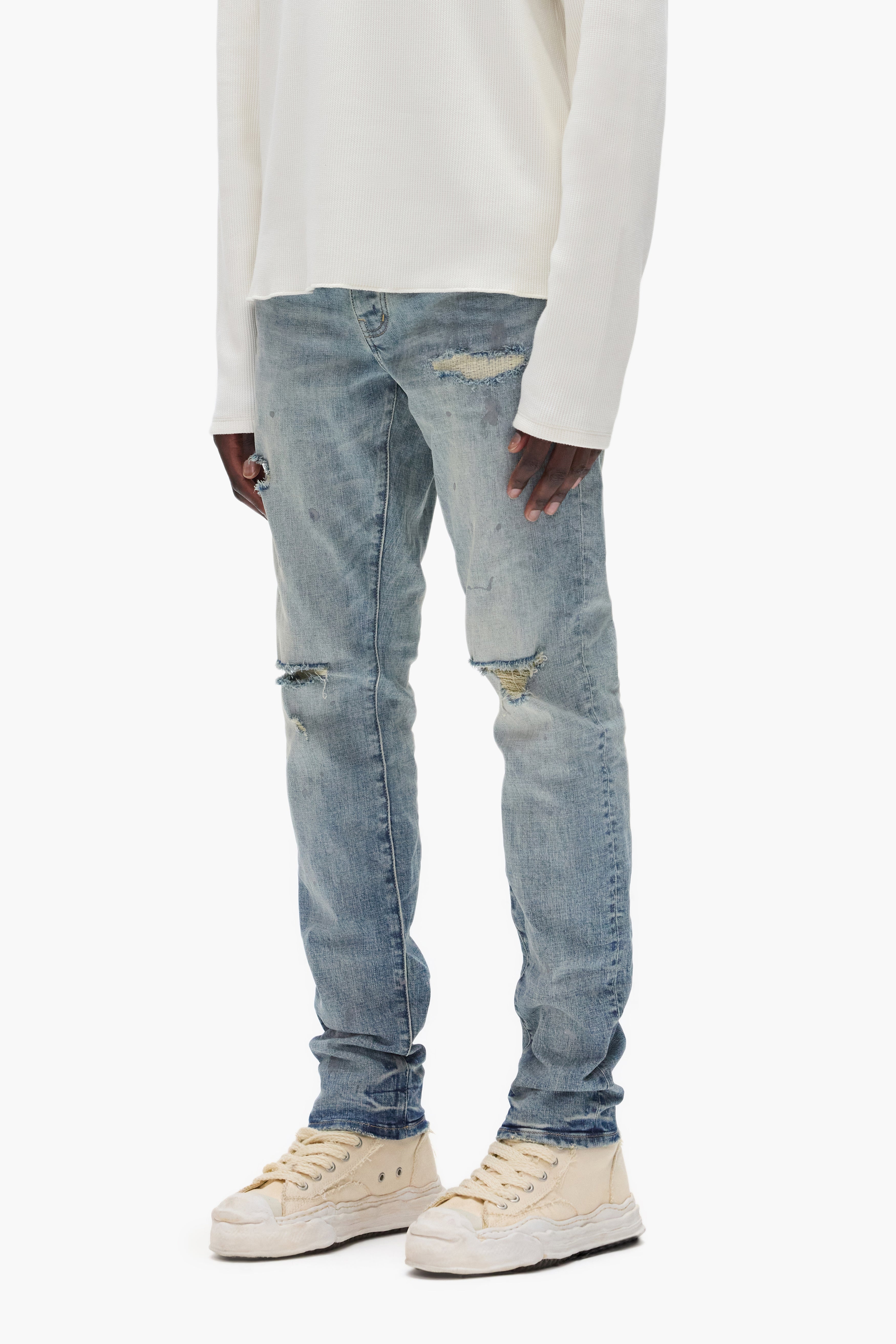 P001 Worn Indigo Slashed Paint – PURPLE BRAND