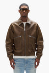 Distressed Leather Bomber Jacket