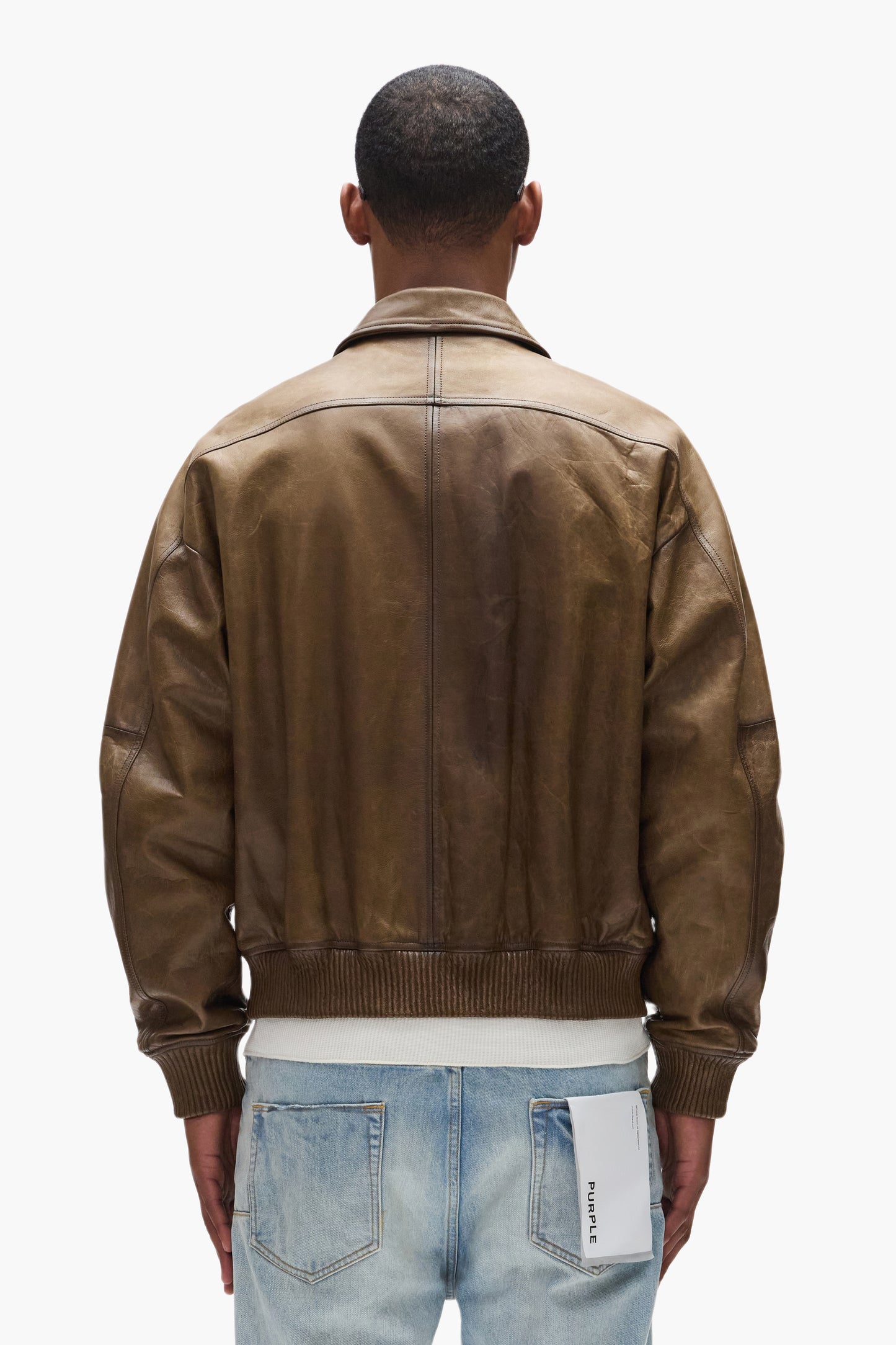 Distressed Leather Bomber Jacket