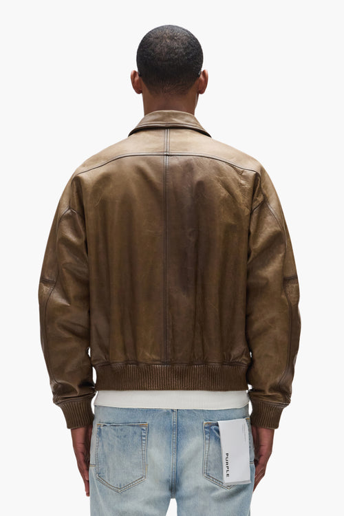 Distressed Leather Bomber Jacket