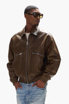 Distressed Leather Bomber Jacket