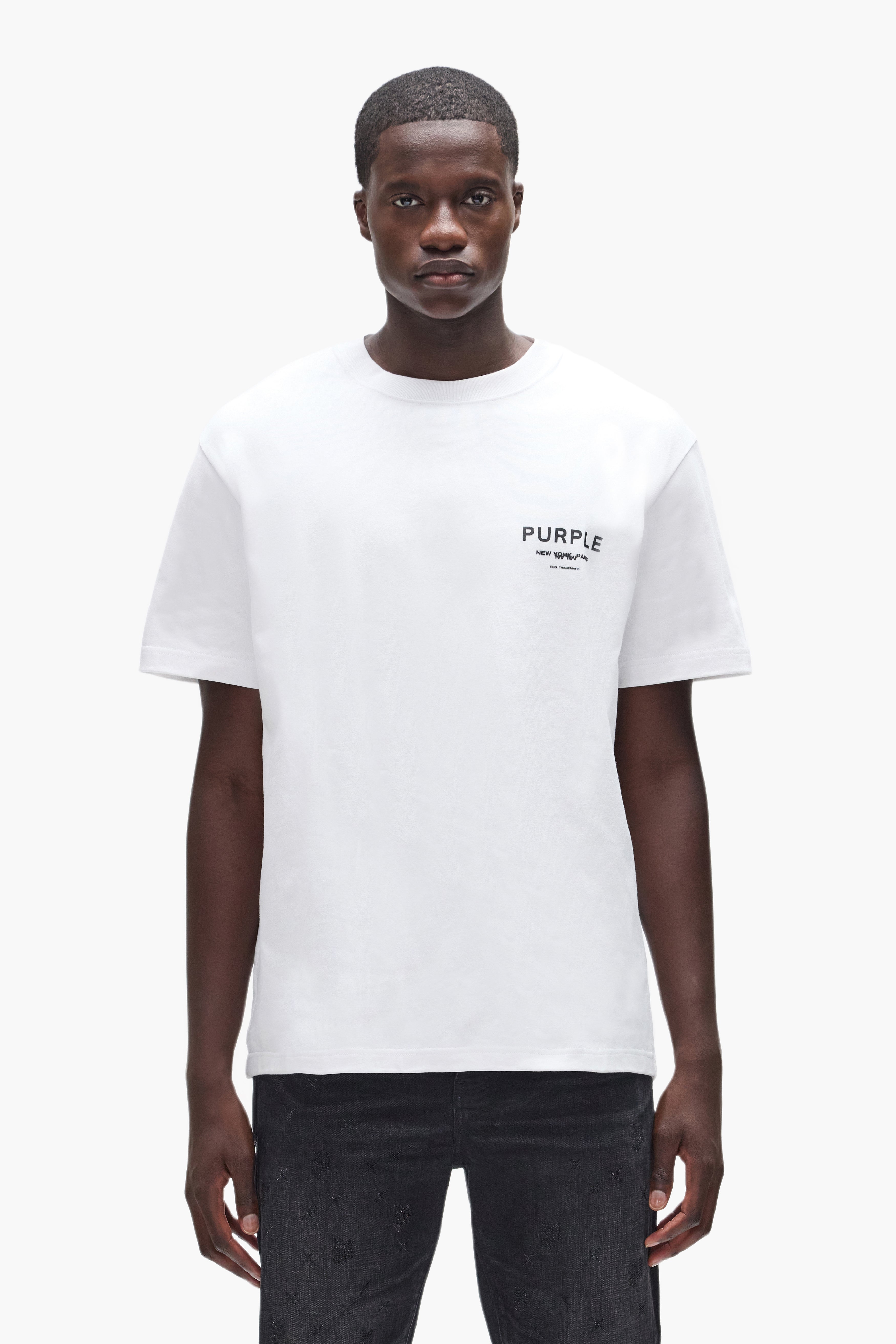White Painted Wordmark Tee – PURPLE BRAND