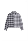 Gothic Wordmark Plaid Shirt in gray, cotton, relaxed fit with half & half plaid combination.