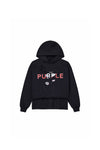 Cutout Double Layer Hoodie in black with distress and silicone print details.