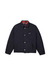 Plaid Script Reversible Jacket in black with water repellent fabric and relaxed fit.