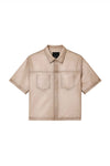 Leather Shirt in natural beige, relaxed fit, made of 100% lambskin with chest patch pocket.
