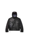 Leather Tech Anorak Jacket in black, made from 100% lambskin, featuring relaxed fit and perforations.