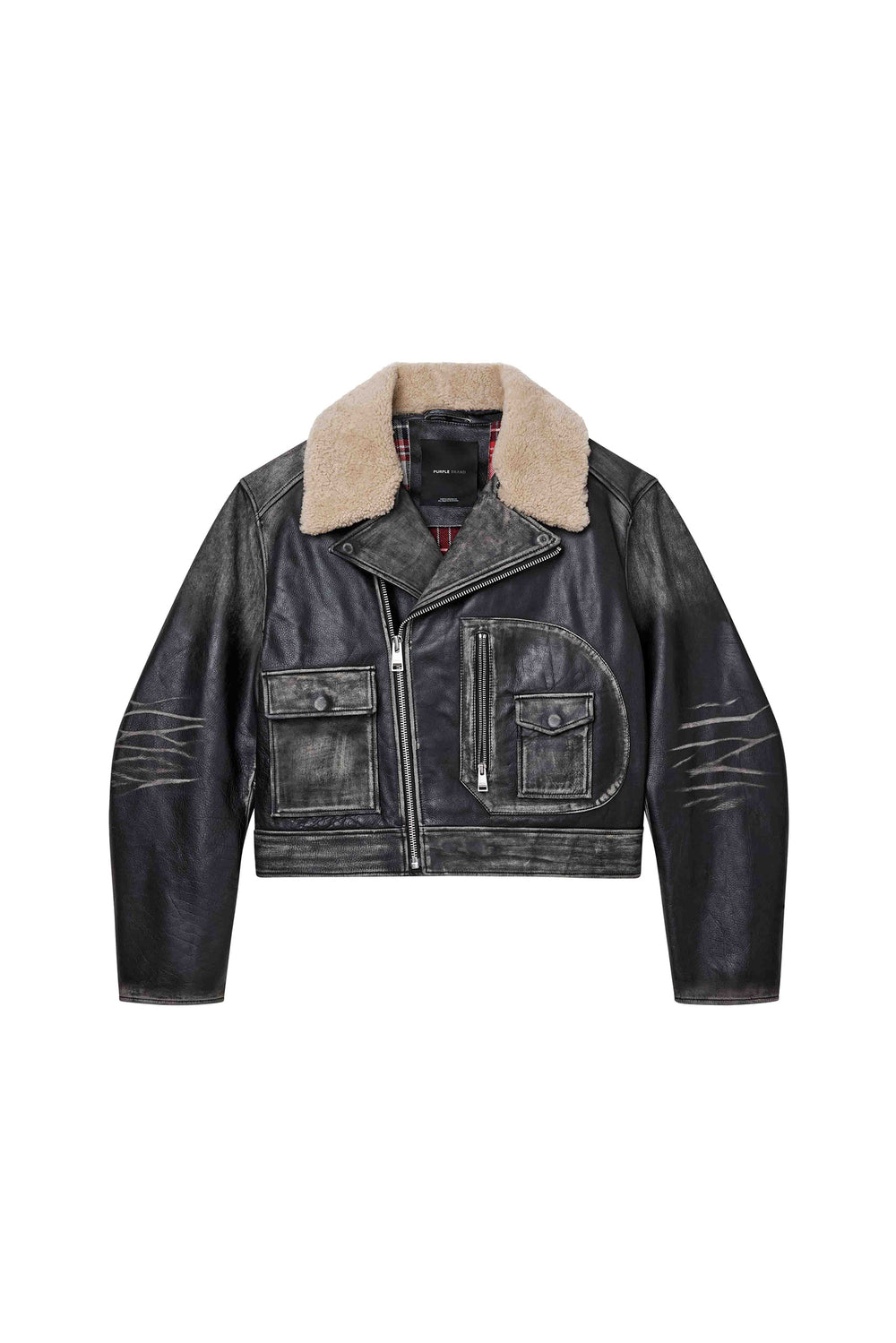 Foil Wordmark Leather Moto Jacket