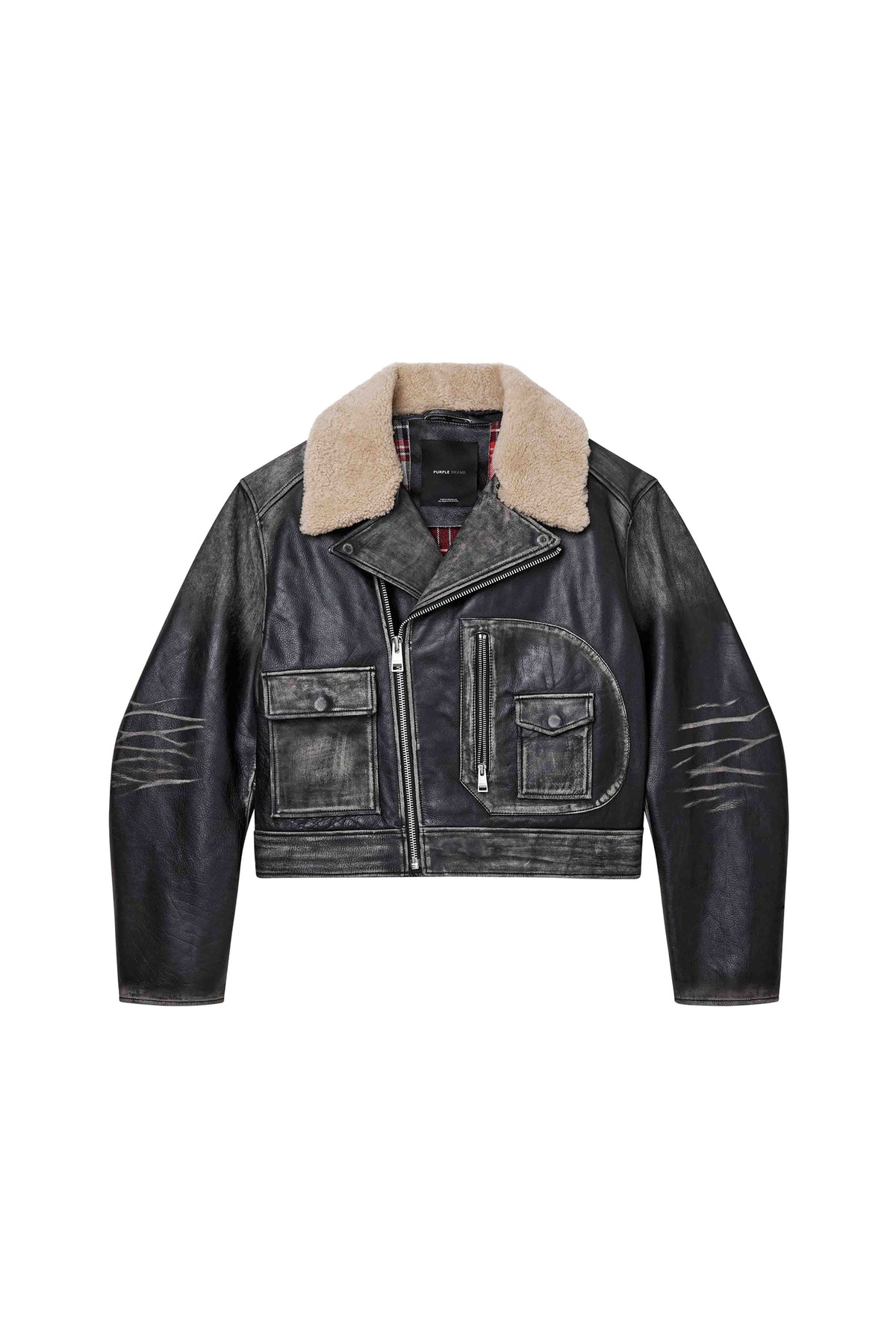 Foil Wordmark Leather Moto Jacket