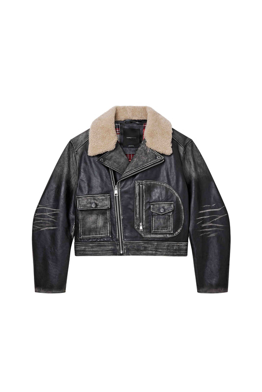 Foil Wordmark Leather Moto Jacket