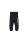 Kids' Painted Wordmark Sweatpant in black, size 4-5, midweight fleece, relaxed fit.
