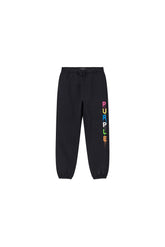 Kids' Painted Wordmark Sweatpant in black, size 4-5, midweight fleece, relaxed fit.