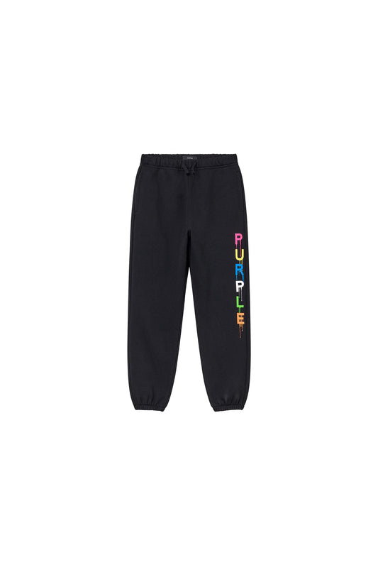Kids' Painted Wordmark Sweatpant in black, size 4-5, midweight fleece, relaxed fit.