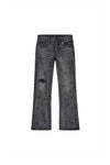 P004 Mono Embroidery denim, washed black, low rise slim fit with flared leg, sizes 28-40.