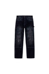 Flocked Carpenter denim in navy with a relaxed fit and mid-rise, featuring durable construction details.