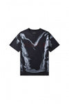 Faux Gloss Tee in Black, textured jersey, regular fit, features screen print and hotfix crystal.