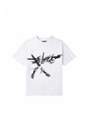 Scissors Tee in Brilliant White, textured jersey, regular fit, screen print design.