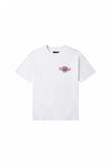 Videoclub Tee in Brilliant White, textured jersey, regular fit, crackle print, available in multiple sizes.
