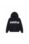 Gothic Wordmark Stitch Hoodie in black, oversized fit, made from 100% cotton heavyweight fleece.
