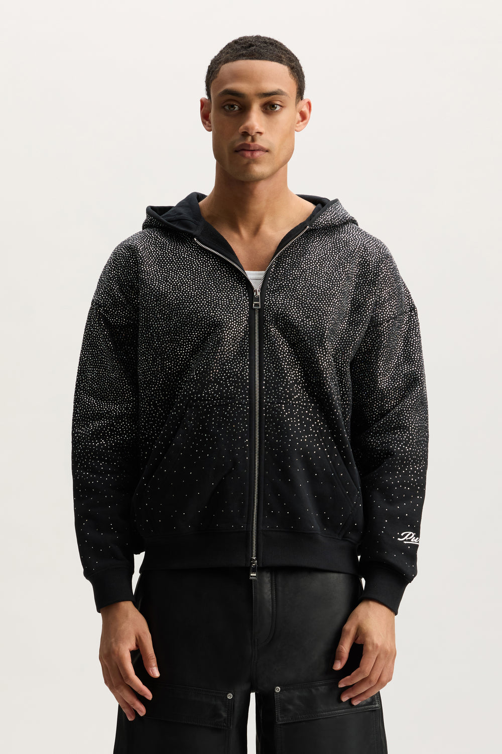 M4238-PFBHS6 relaxed hoodie with hotfix and embroidery detail in peach fleece