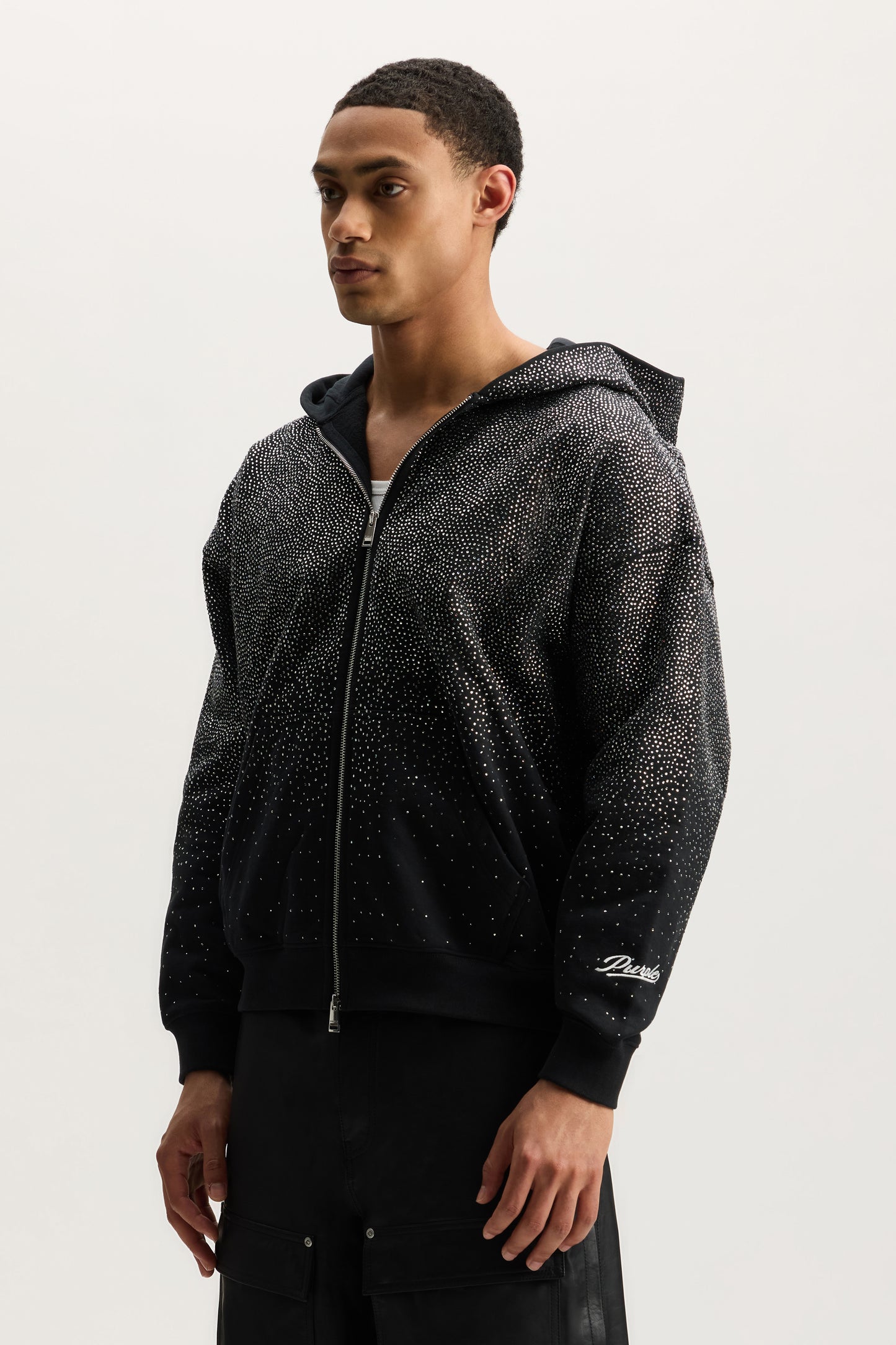 Sparkely Hoodie in peach with hotfix and embroidery crystal fade detail, available in various sizes.