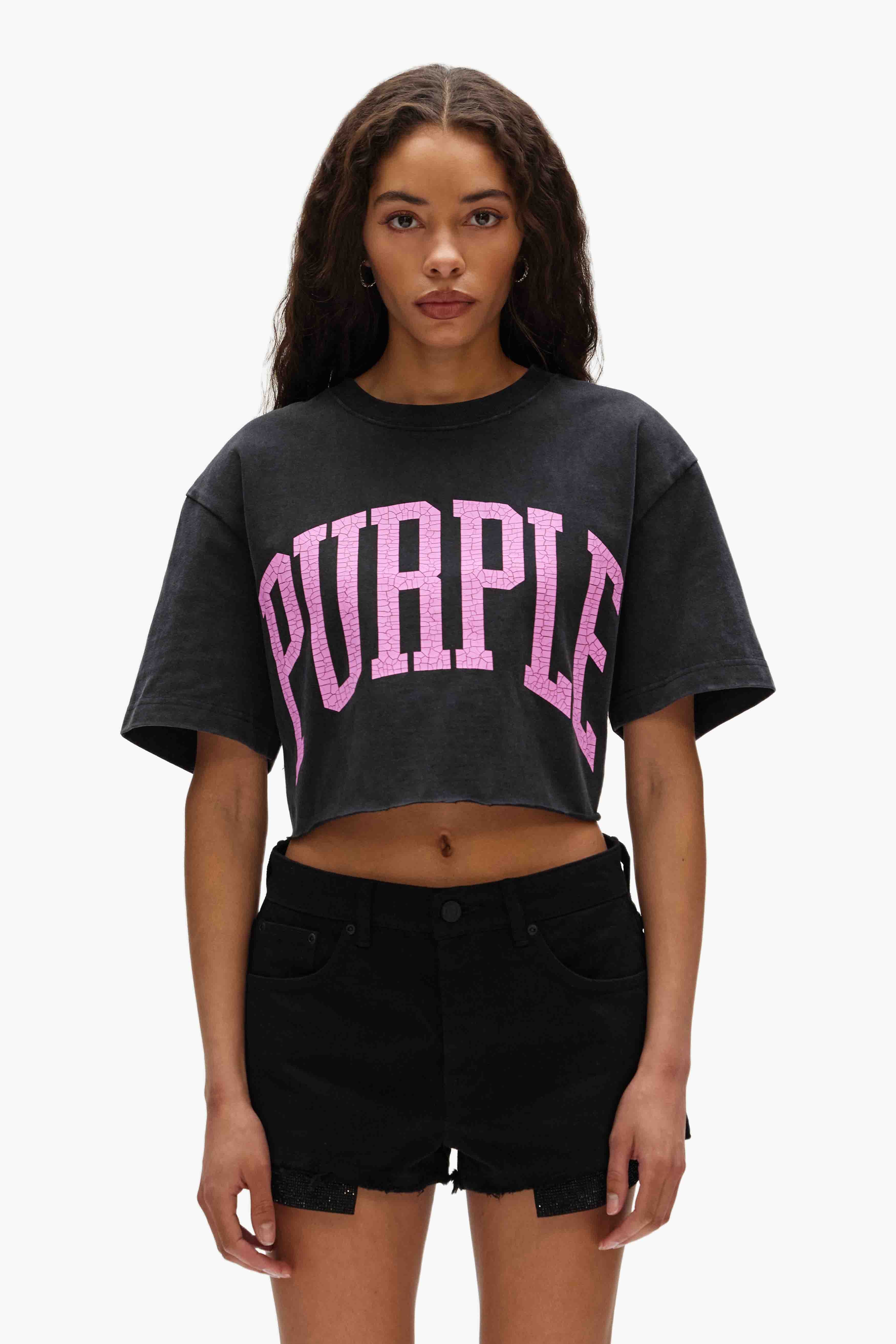 Tシャツ・カットソー PURPLE BRAND SS25 'Trademark' T-shirt (P117HBBT125 BLACK) Purple Brand Trademark Hwt Jersey SS Tee (Black Beauty) P117