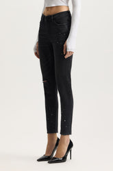 Mid Rise Skinny Denim with Paint Splatters, Ankle Length, available in sizes 24-34.