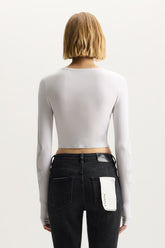Half & Half Flames Long Sleeve Tee in slim fit, cropped style with screen print and iridescent foil.