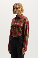 Gothic Plaid Shirt in lightweight twill with reflective yarn and branded plaid design.