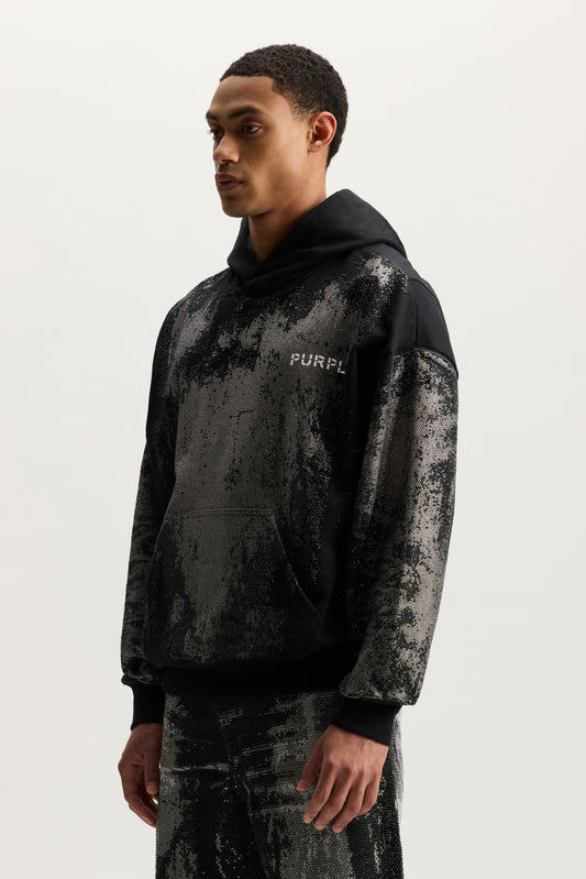 Worn Crystals Hoodie in oversized fit with kangaroo pocket and hotfix crystals detail
