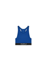 Nylon Knit Bralette in blue with logo-branded stretch underband for light support.