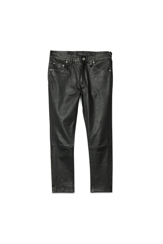 Stretch Leather Crop Pants with five pockets and reinforced belt loops, available in sizes 24 to 34.