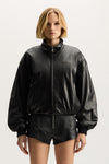Leather Zip Jacket in lambskin featuring relaxed fit and on seam waist pocket.