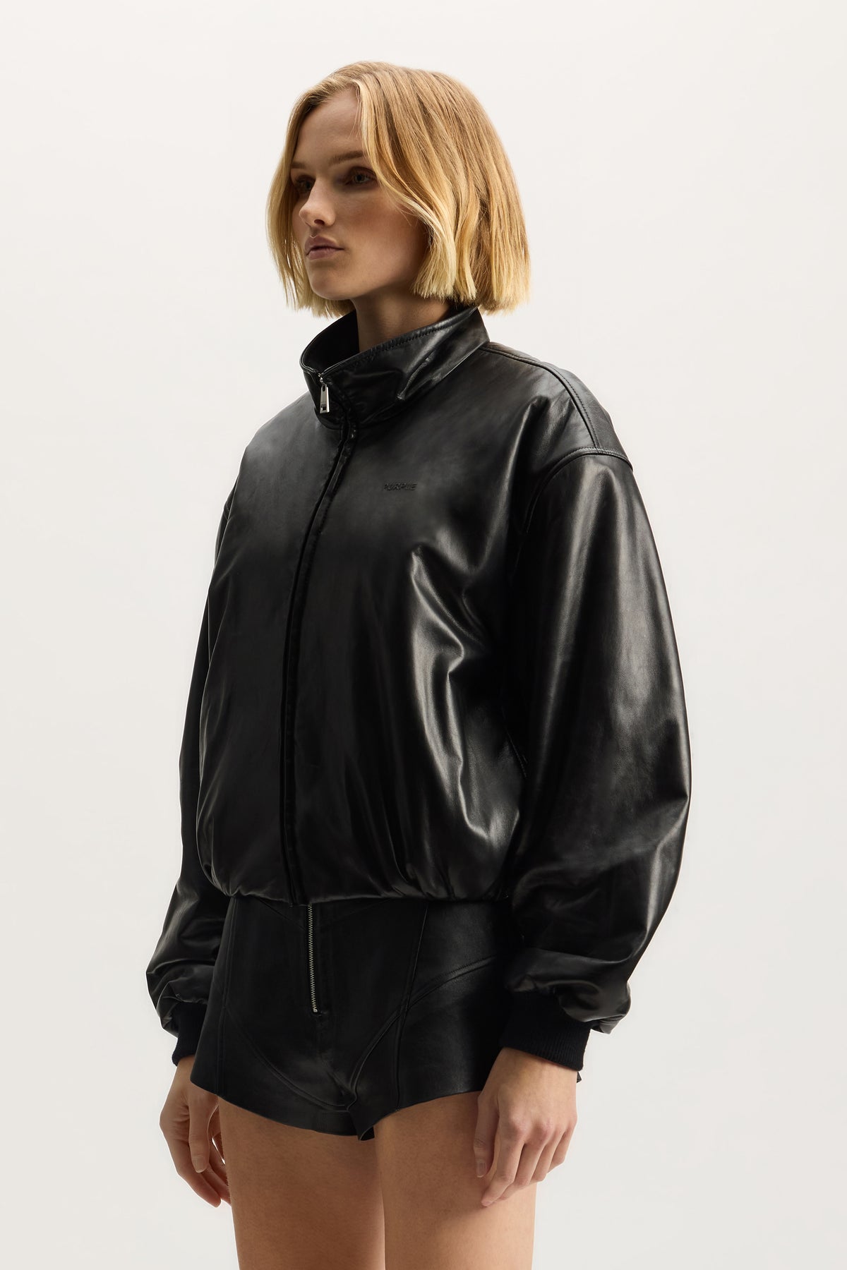 Leather Zip Jacket in relaxed fit made of 100% lambskin with on-seam waist pocket.