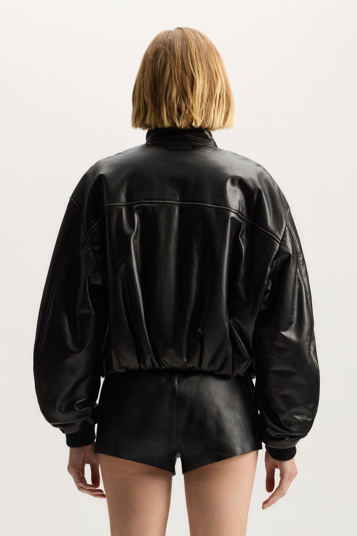 Leather Zip Jacket in relaxed fit made from 100% lambskin with waist pocket and embossed logo.