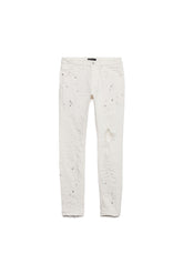 P001 Optic White Paint Blowout low-rise skinny jeans with premium stretch denim in optic white