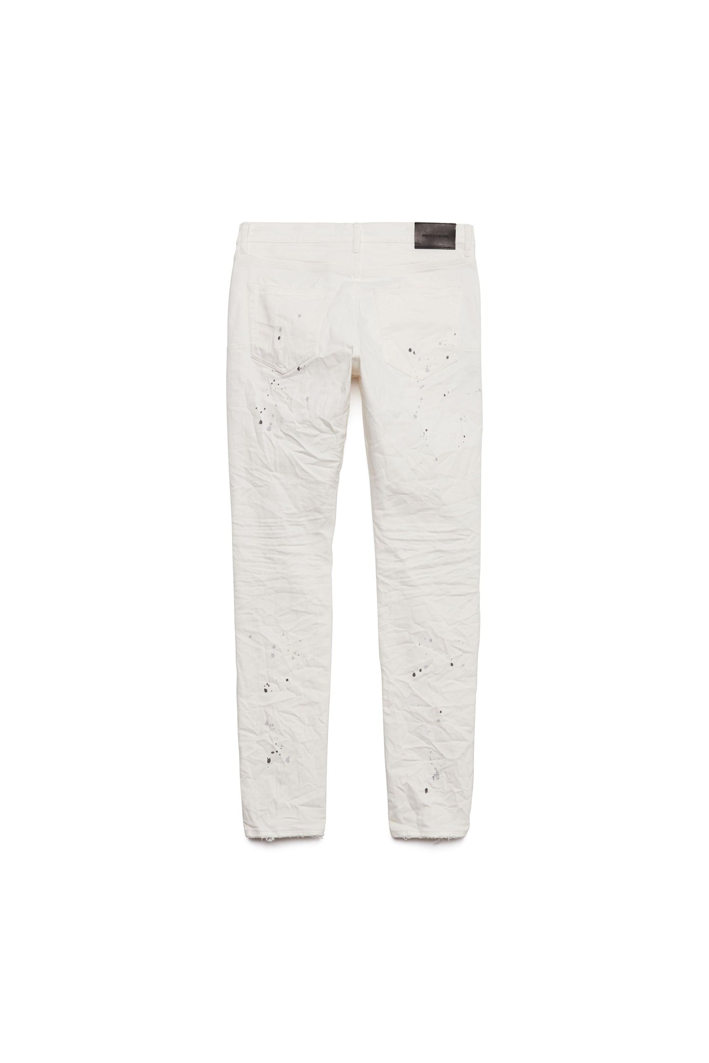 P001 Optic White Paint Blowout Low Rise Skinny Jean with unique paint details